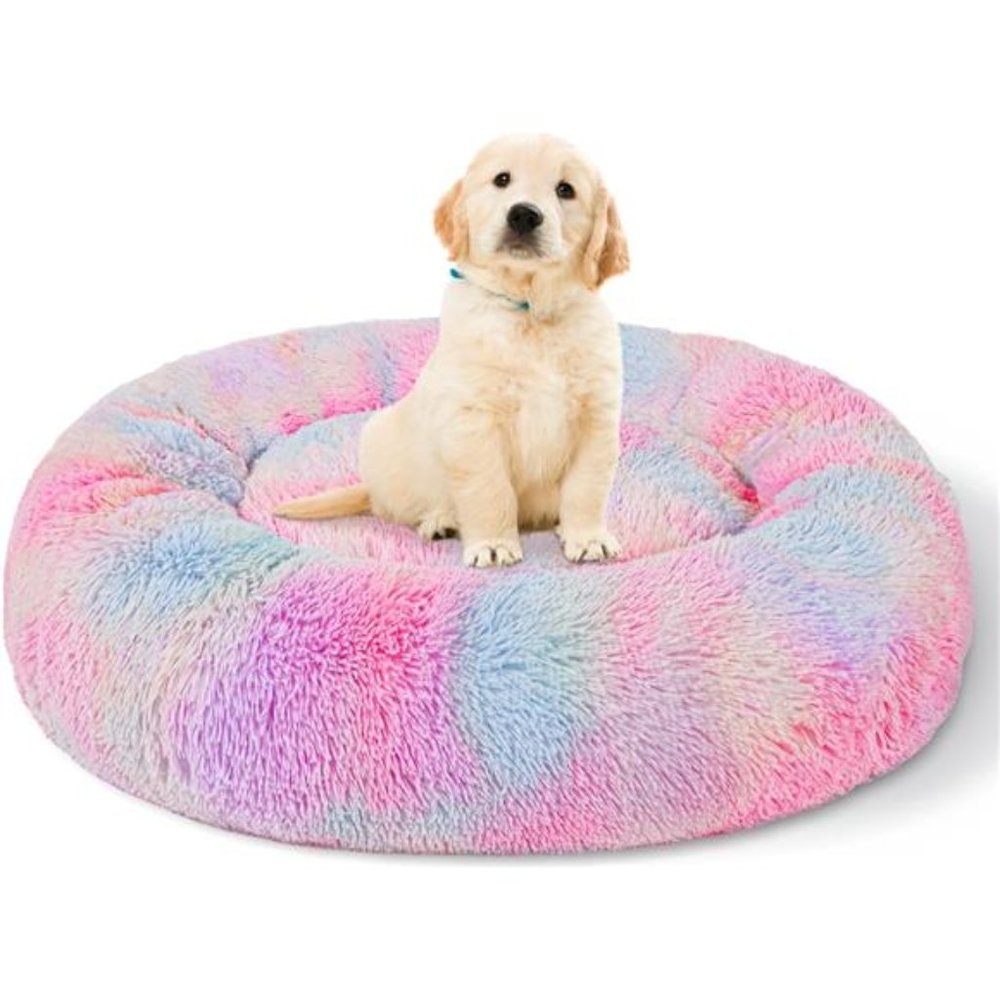 Calming Dog Bed for Small Dogs & Cat Bed, Anti-Anxiety Plush Donut Cuddler 20"